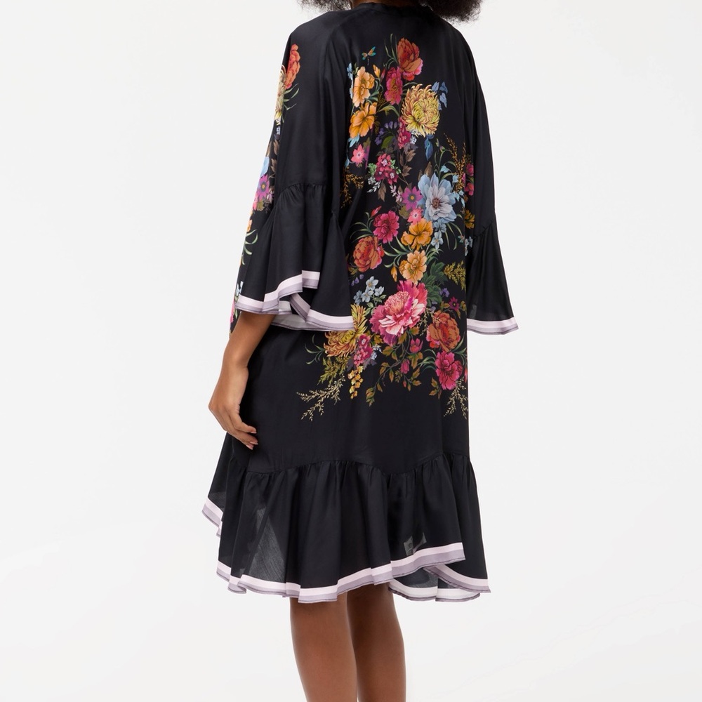 Johnny Was Baccara Ruffle Kimono with Turquoise Highlights